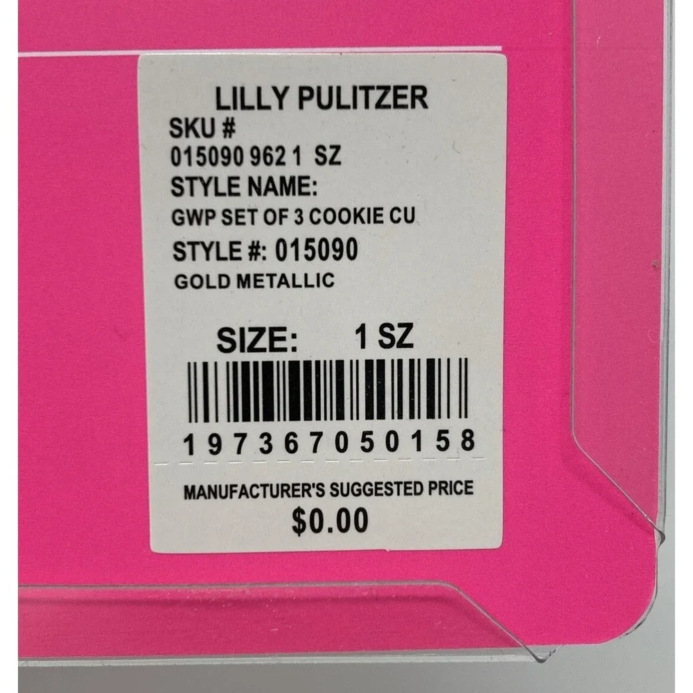 Lilly‎ Pulitzer Set of 3 Cookie Cutters Gold Metallic Flamingo Palm Tree Dress